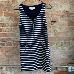 Michael Kors Petite Blue & White Striped Mid Length Small Dress